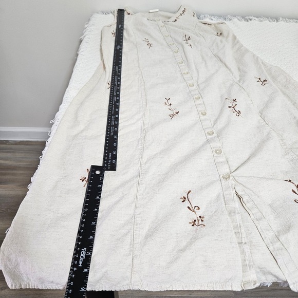 Vintage 100% Cotton Embroidered Button Front Maxi Dress Boho Cottagecore Cream L - Picture 7 of 8